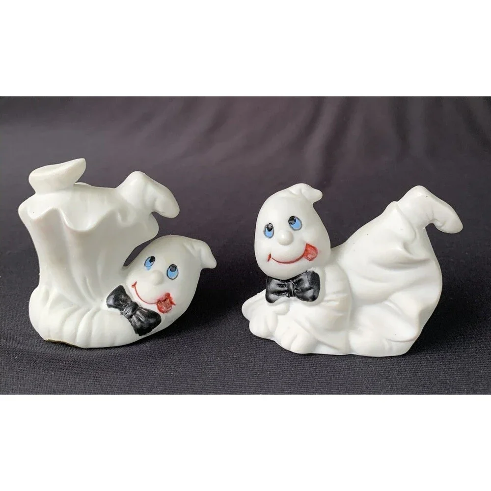 80s Vintage Halloween Ceramic Ghosts Tumbling Duo World of Gifts Imports Taiwan